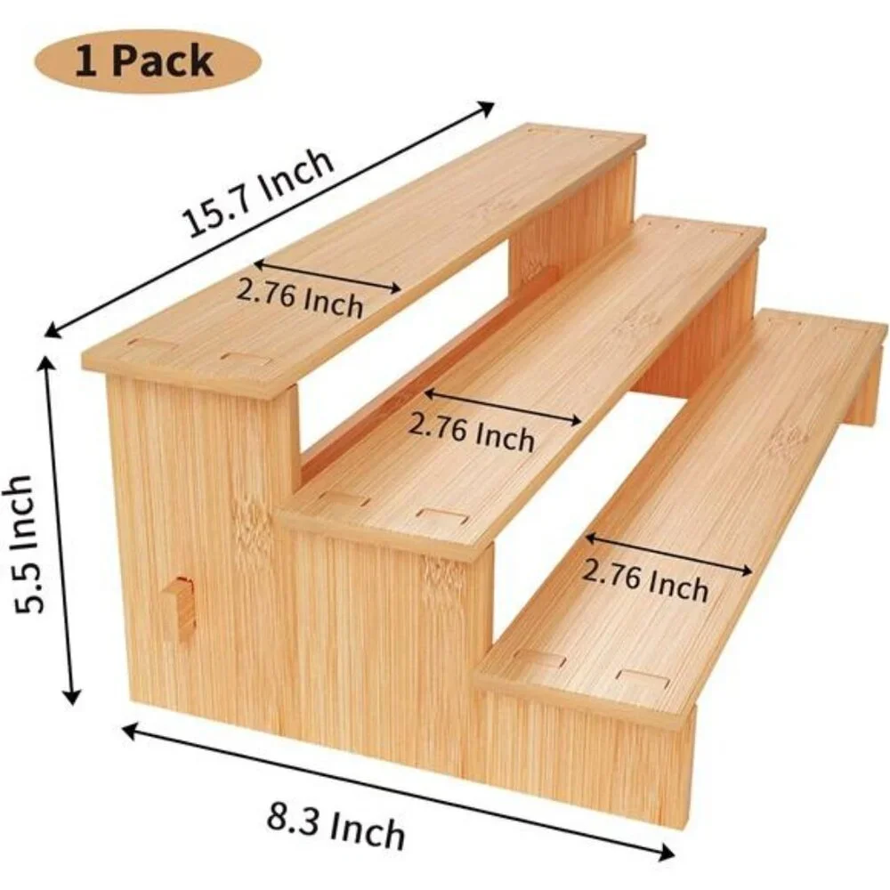 3 tier bamboo spice rack organizer kitchen cabinet pantry shelf storage jars can